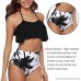 papasgix Womens Falbala Bikini Set High Waisted Swimsuit Ruffle Floral Print Bikini Swimwear Two Pieces Bathing Suit Black+coconut Tree B07LGYC3LP